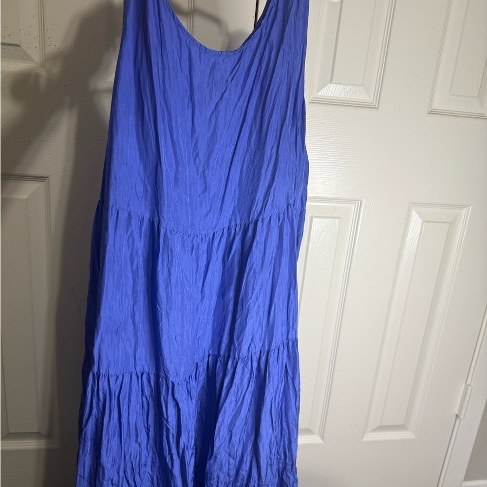 Eileen Fisher Blue Tiered Maxi Dress L Sleeveless 100% Silk Flowy Minimalist - Picture 5 of 5